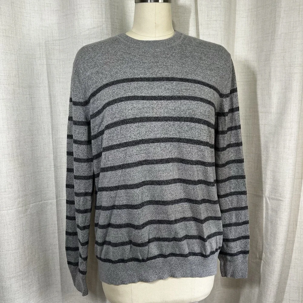Banana Republic Pima Cotton Cashmere‎ Sweater Mens Large Gray Striped Preppy